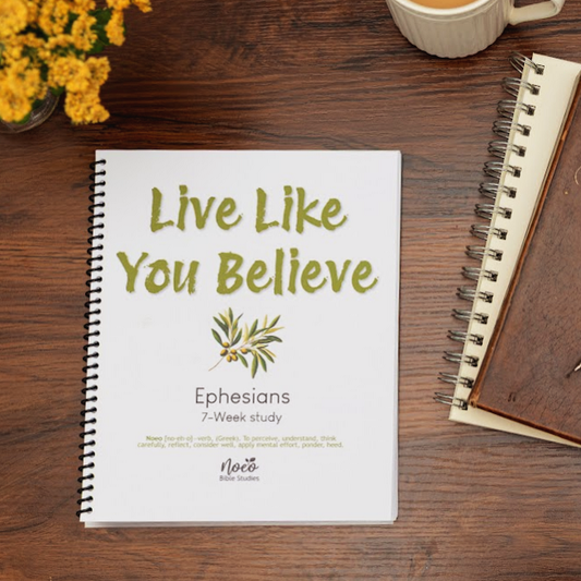 Workbook for Live Like You Believe, study on Ephesians; on wood table
